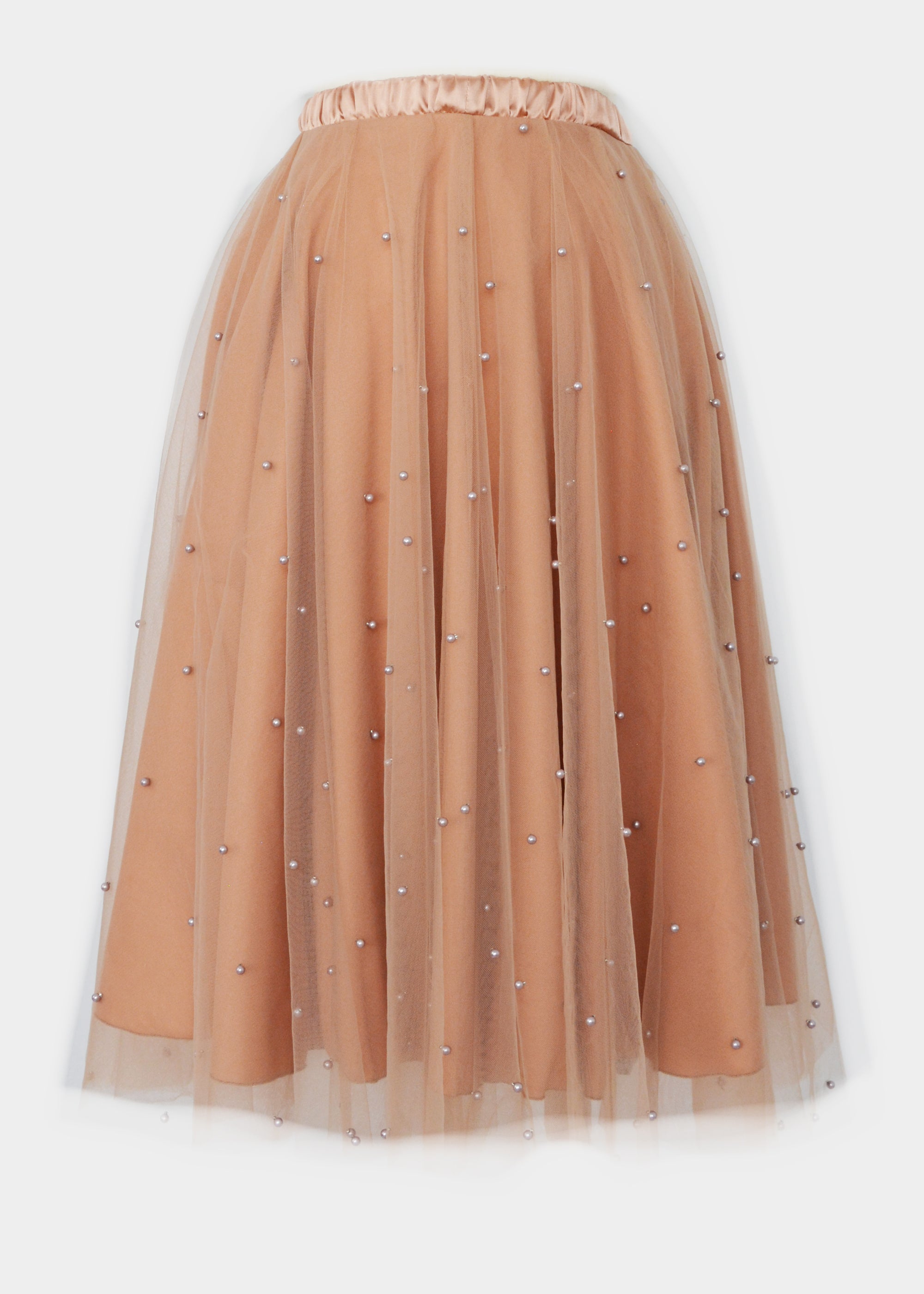 PEARLS CAPPUCCINO MIDI SKIRT WITH BOW