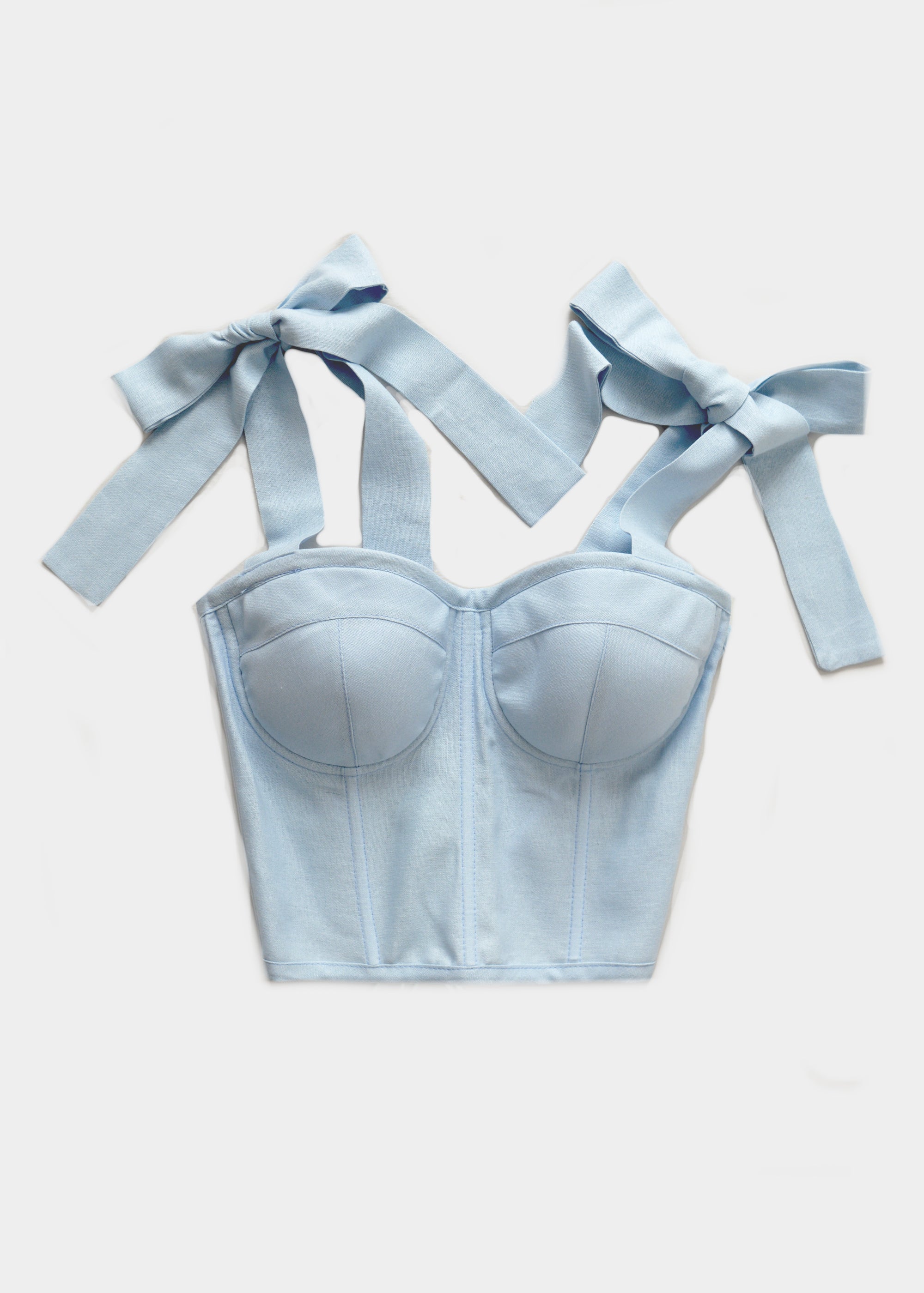 LINEN WITH A BOW BABY BLUE CORSET