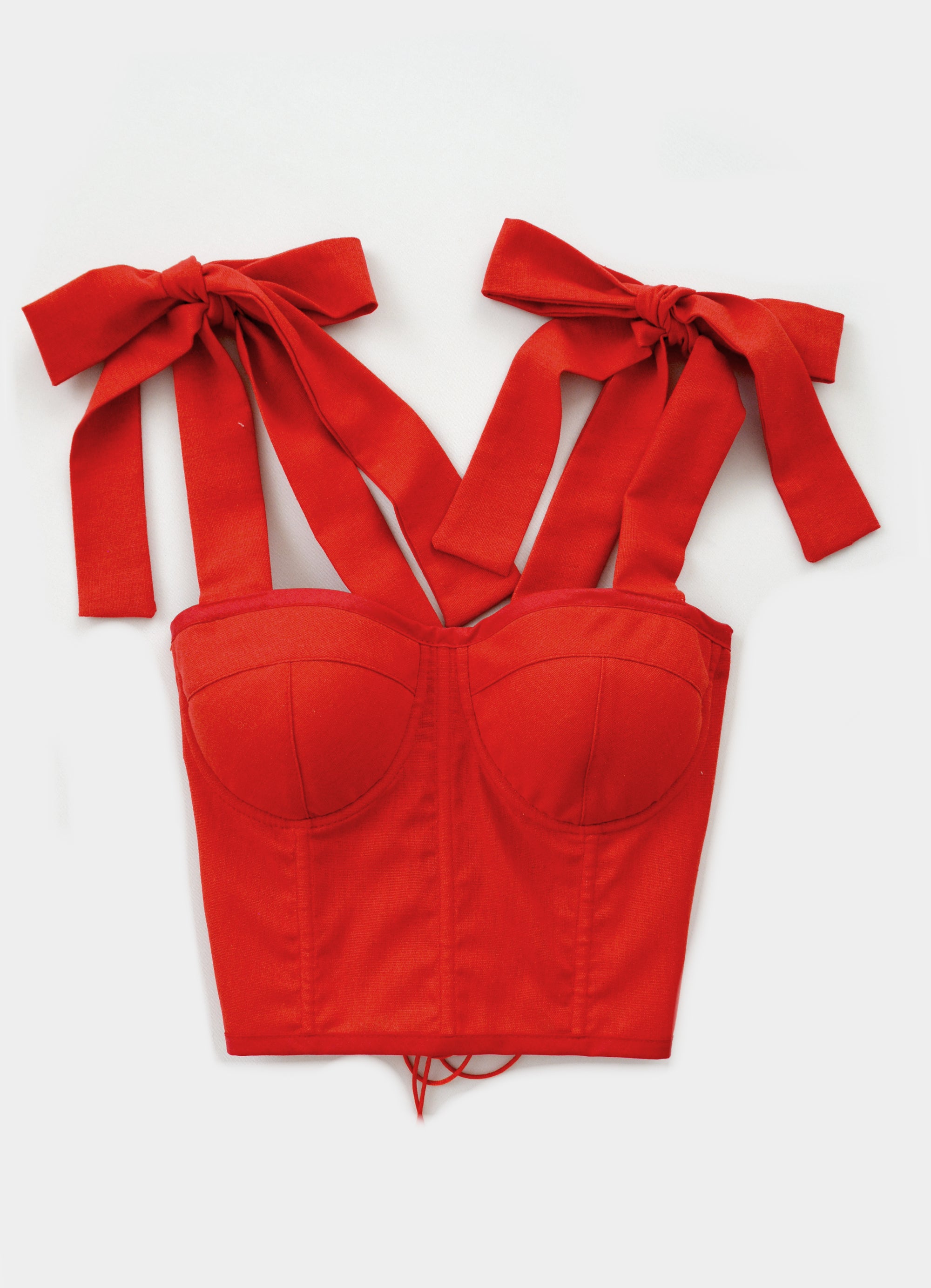 POPPY RED LINEN WITH A BOW CORSET