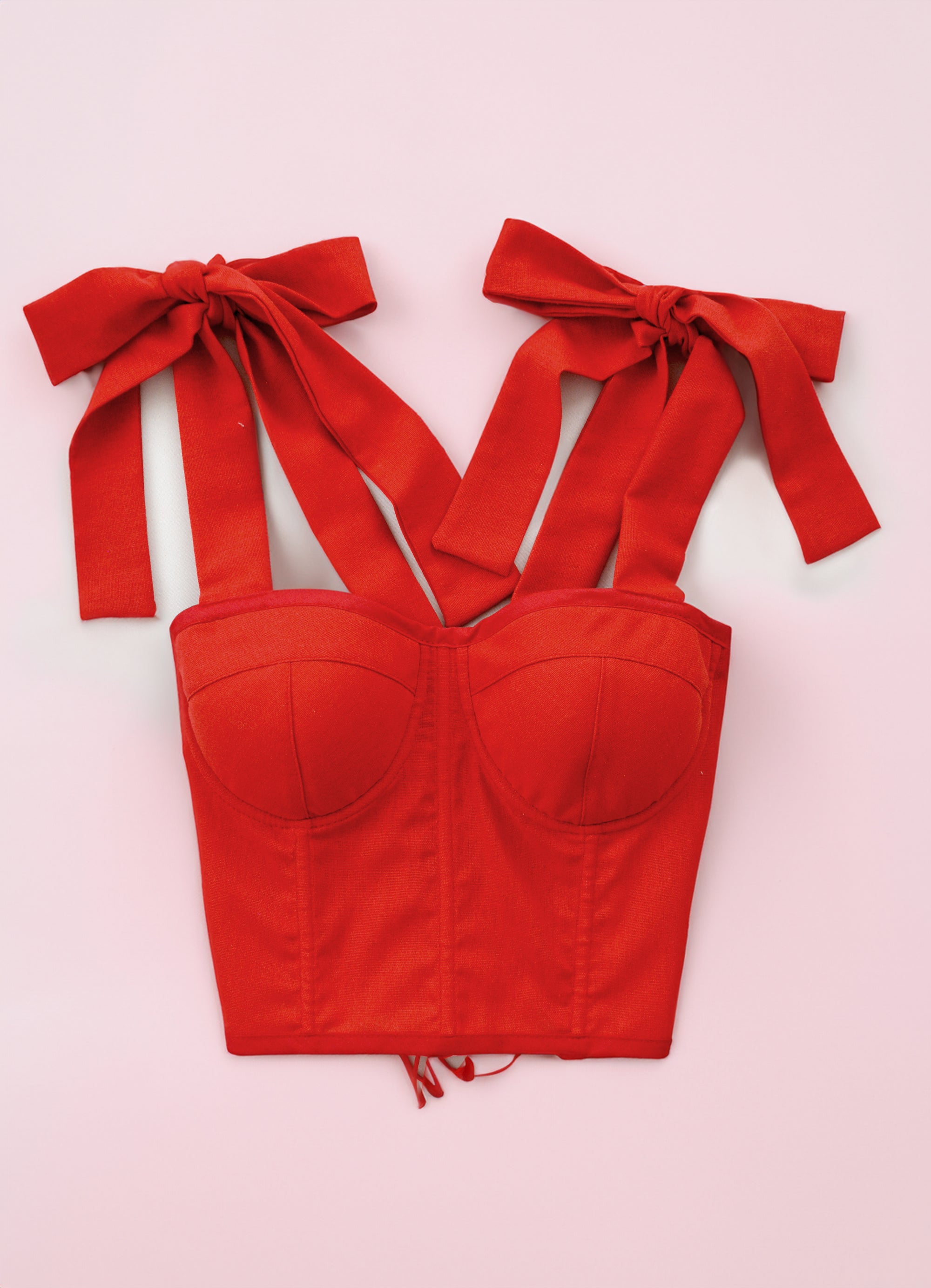 POPPY RED LINEN WITH A BOW CORSET