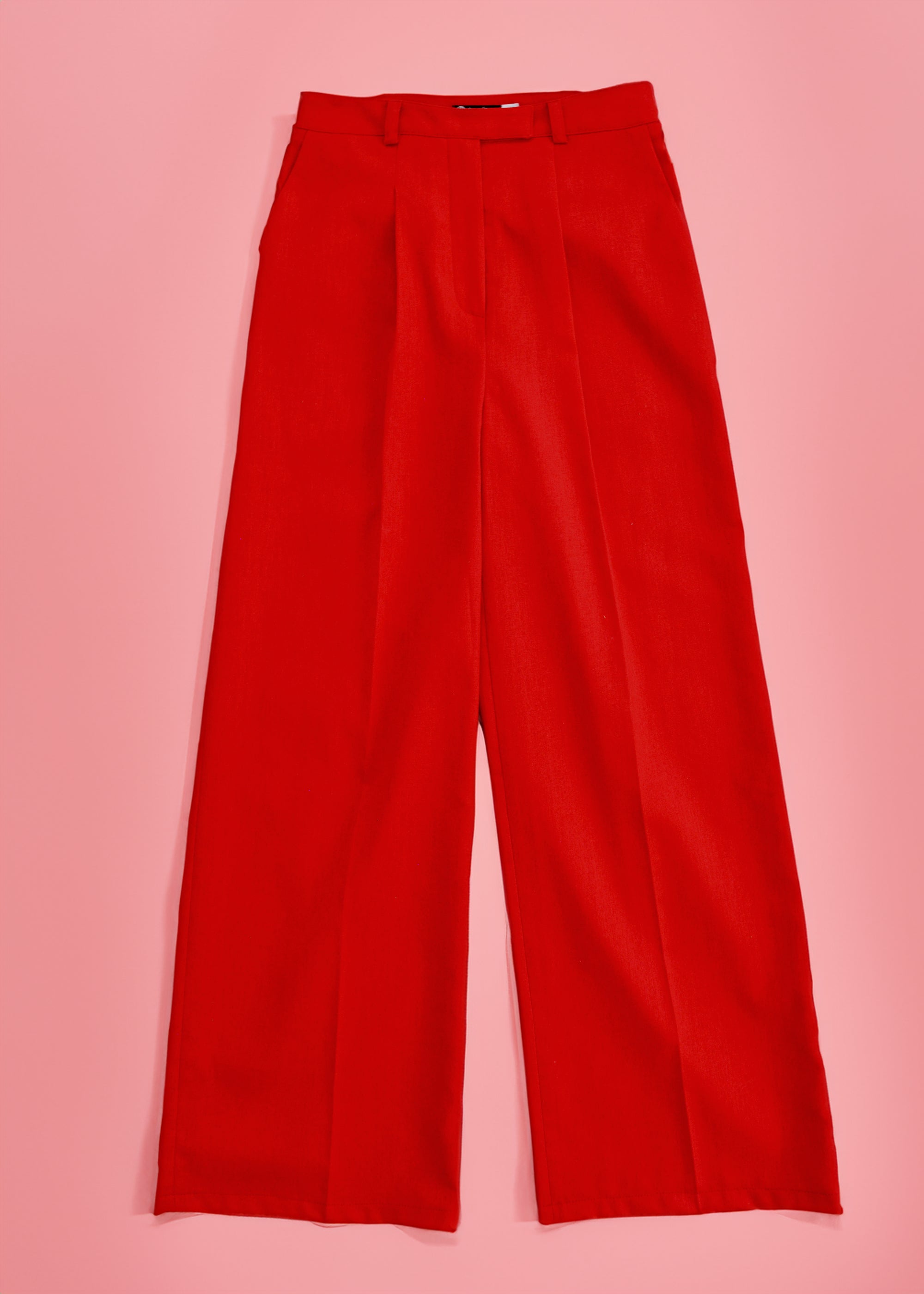 FLOWING LINEN PLEATED POPPY RED TROUSERS