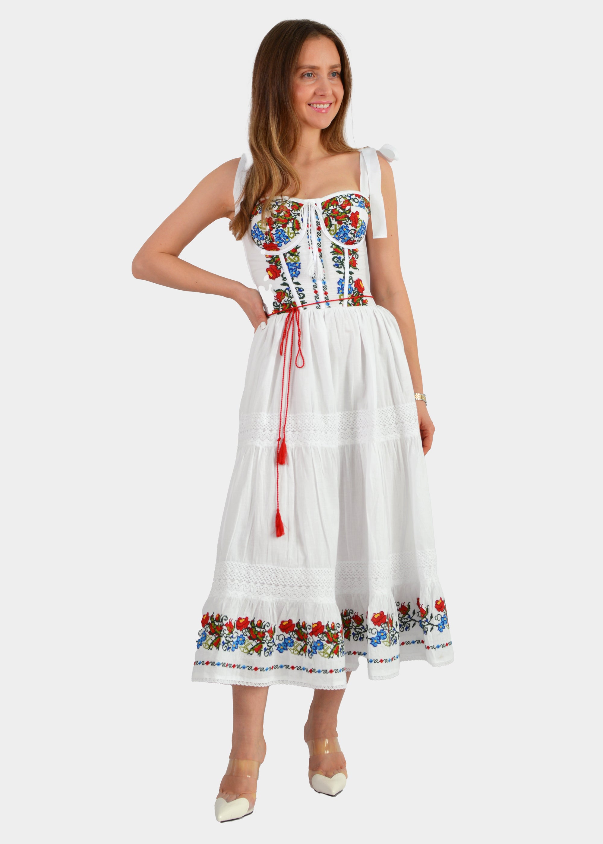 RED AND BLUE TRADITIONAL MIDI DRESS