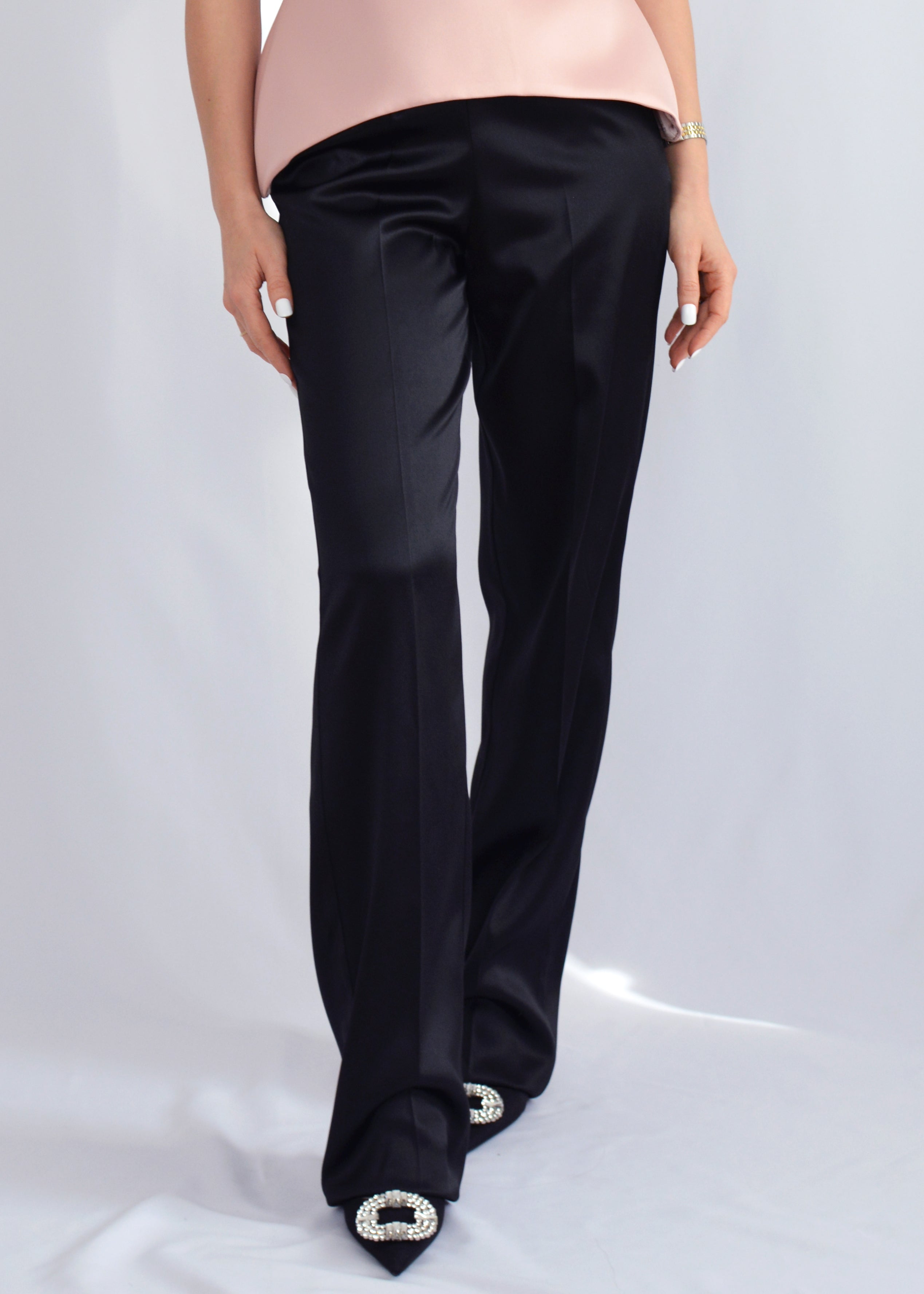 CLASSIC SATINATED LONG BLACK TROUSERS